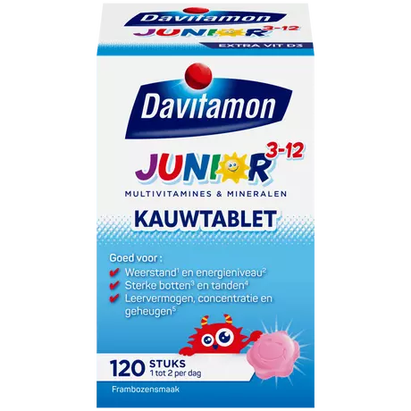 Davitamon Junior 3+ Kauwvitamines Kinderen Framboos 120 stuks
