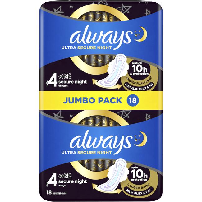 Always Ultra Maandverband Secure Night Met Vleugels 18 Stuks