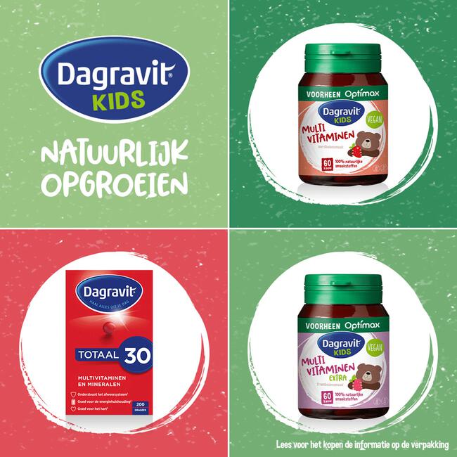 Dagravit Natural Kids Multi Framboos Hooggedoseerd 60 Dragees
