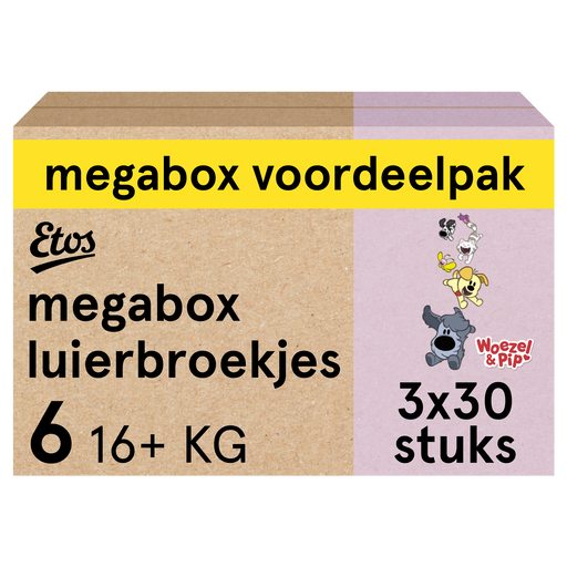 Etos Woezel & Pip Luierbroekjes Extra Large Maat 6 16+ kg Megabox 3x30 stuks