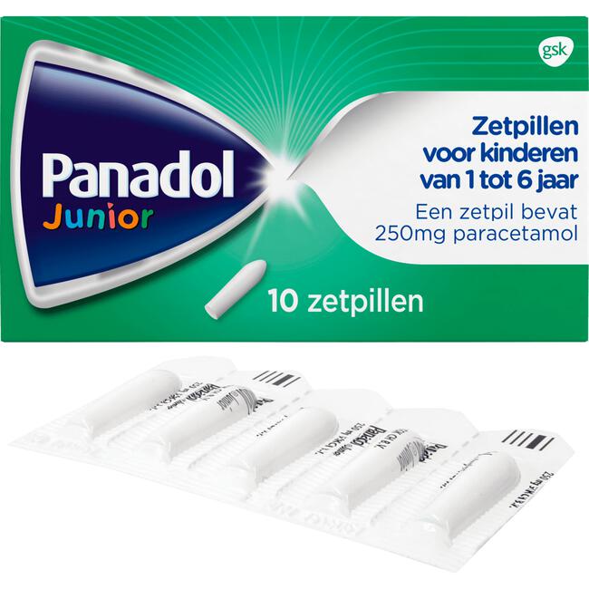 Panadol Junior Zetpillen 250 mg Paracetamol voor kinderen van 1 tot 6 jaar 10 stuks