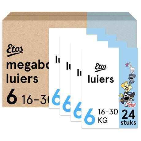 Etos Woezel & Pip Luiers XL Maat 6 16-30 kg Megabox 4x24 stuks
