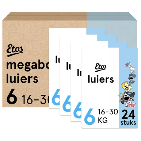Etos Woezel & Pip Luiers Extra Large Maat 6 16-30 kg Megabox 96 stuks