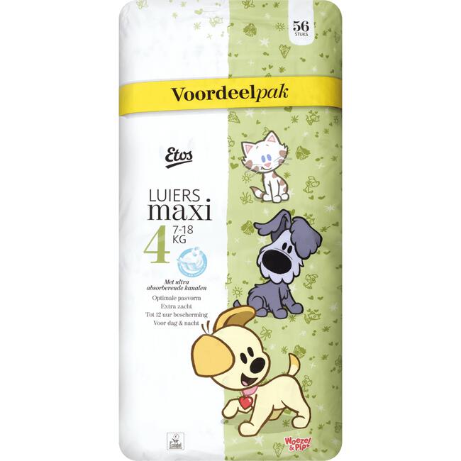 Etos Woezel & Pip Luiers Maxi Voordeelpak Maat 4 7-18 kg  56 stuks