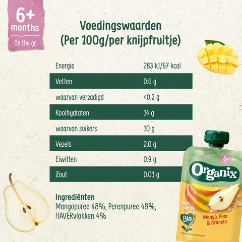 Organix Bio Knijpfruit Mango Peer Granola 6+ Maanden 100 gram
