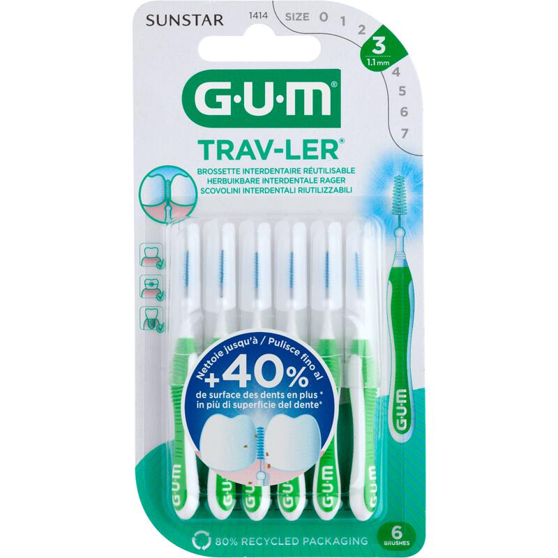 GUM® Trav-Ler Ragers Groen 1,1 mm 6 stuks
