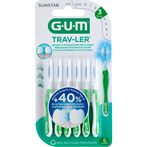 GUM® Trav-Ler Ragers Groen 1,1 mm 6 stuks