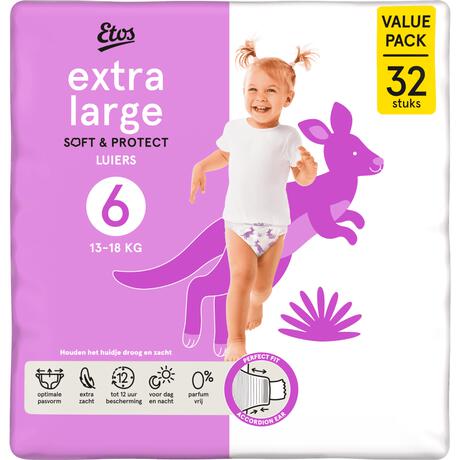 Etos Luiers Extra Large Maat 6 13-18 kg Value pack 32 stuks