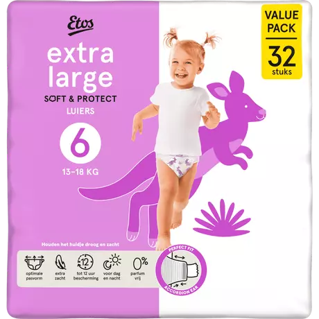 Etos Luiers Extra Large Maat 6 13-18 kg Value pack 32 stuks