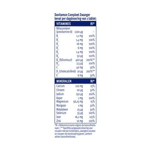 Davitamon Compleet Zwanger met Extra Foliumzuur en Vitamine D3 60 Tabletten