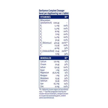 Compleet Zwanger met Extra Foliumzuur Vitamine D3 Tabletten 60 stuks