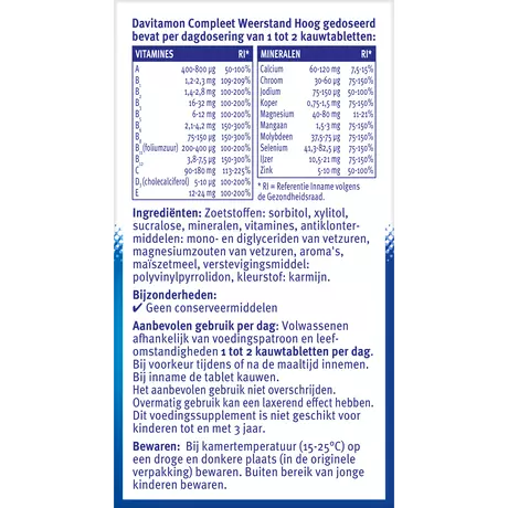 Davitamon Compleet Weerstand Vitamine C & D3 Forte Kauwtabletten 50 stuks