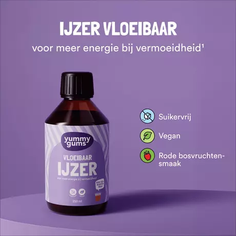 Yummygums Vloeibaar Ijzer Suikervrij 250 ML