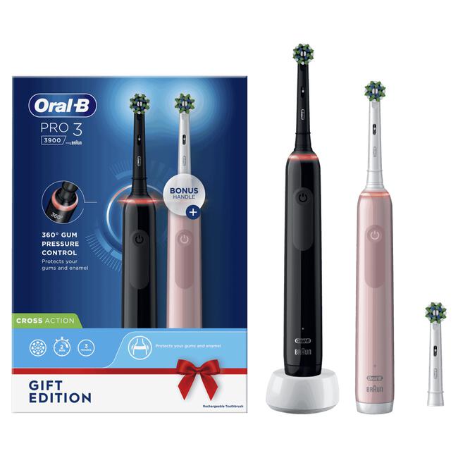 Zeep verzending Permanent Oral-B Pro 3 3900N Zwart & Roze 2 Elektrische Tandenborstels 2 EA | Etos