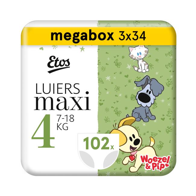 Zoekmachinemarketing Onderwijs Sinewi Etos Woezel & Pip Luiers Maxi Megabox Maat 4 7-18 kg 102 stuks 102 EA | Etos