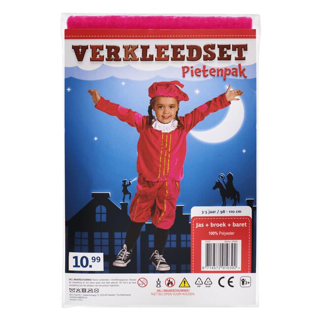 Pietenpak Roze Rood 98 - 110 cm