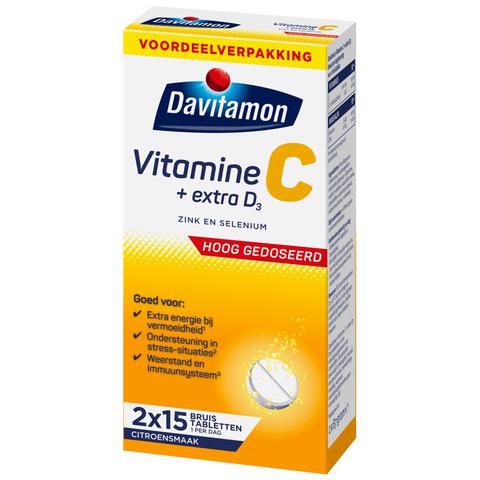 Davitamon Vitamine C Hoog Gedoseerd + Extra Vitamine D3 Bruistabletten Voordeelverpakking 30 stuks