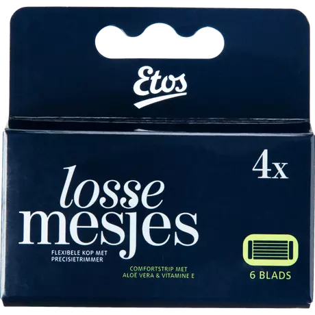 Etos 6-blads Navulmesjes Zwart 4 stuks