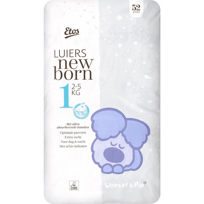 Etos Woezel & Pip Luiers Newborn Maat 1 kg 52 stuks EA Etos