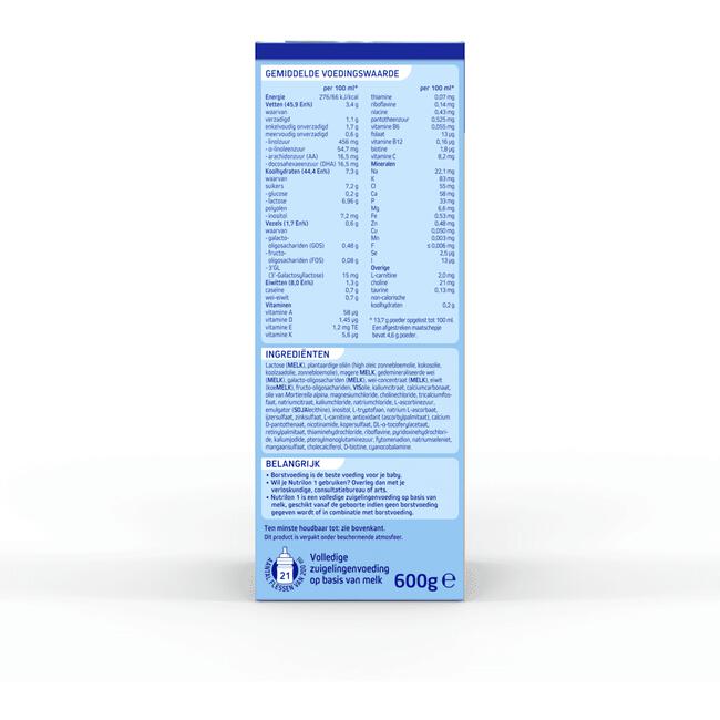Nutrilon 1 Zuigelingenvoeding 0-6 Maanden 600 GR