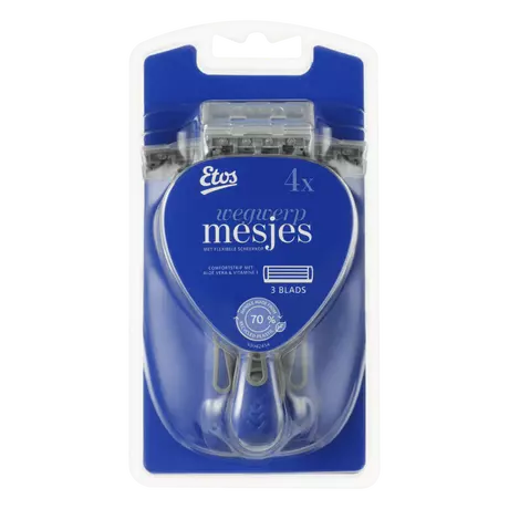 Etos 3-Blads Wegwerpmesjes Blauw 4 stuks