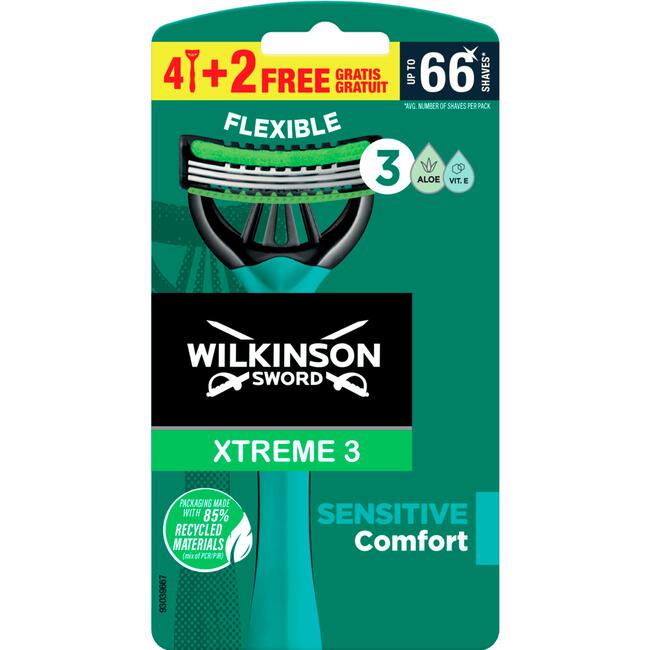 Wilkinson Sword Xtreme3 Sensitive Wegwerpmesjes 4+2 gratis