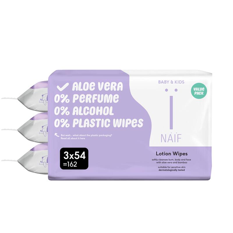 Naïf Plasticvrije Lotion Billendoekjes 3x54 stuks
