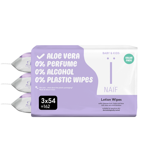 Naïf Plasticvrije Lotion Billendoekjes 3x54 stuks