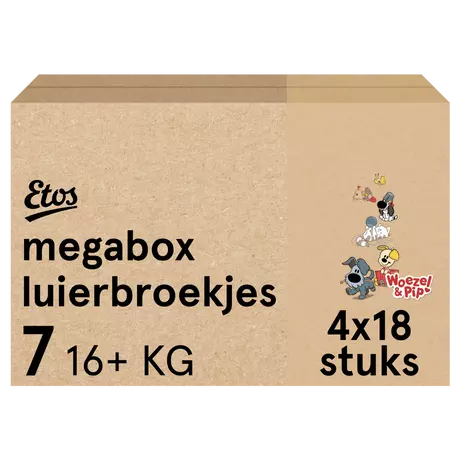 Etos Woezel & Pip Luierbroekjes XXL Maat 7 16+ kg Megabox 4x18 stuks