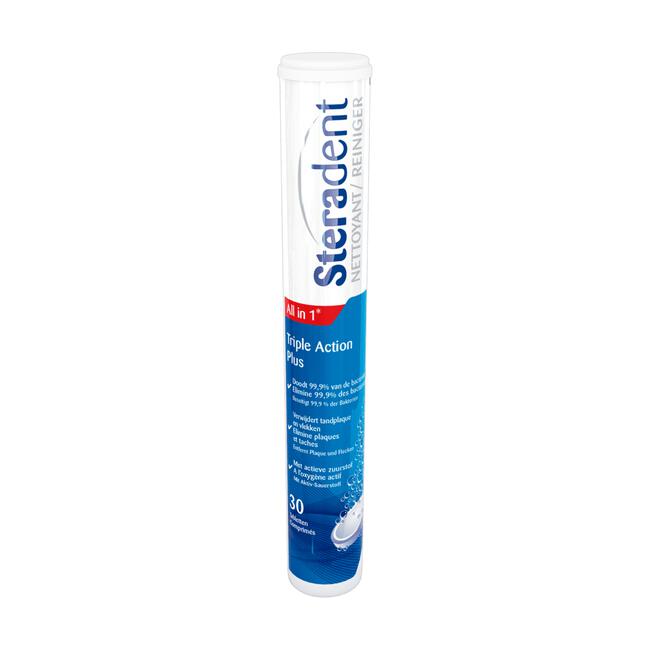Steradent Kunstgebit Reiniger Triple Action Plus 30 stuks