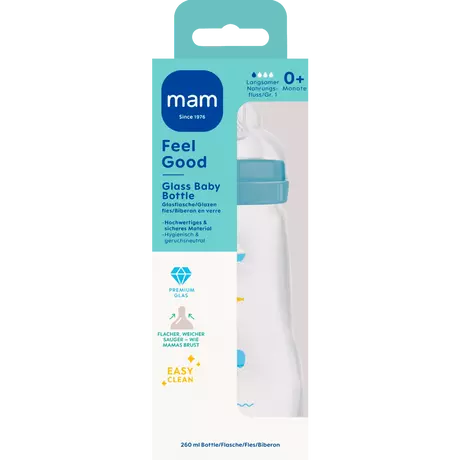 MAM Feel Good Glazen Babyfles Blauw  260 ML