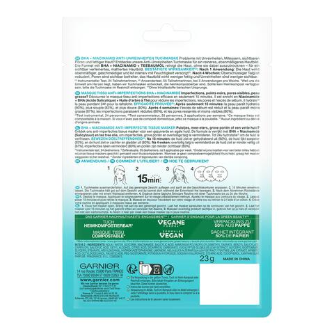 Garnier SkinActive PureActive Tissue Masker Tea Tree en Salicylzuur - 1 stuk