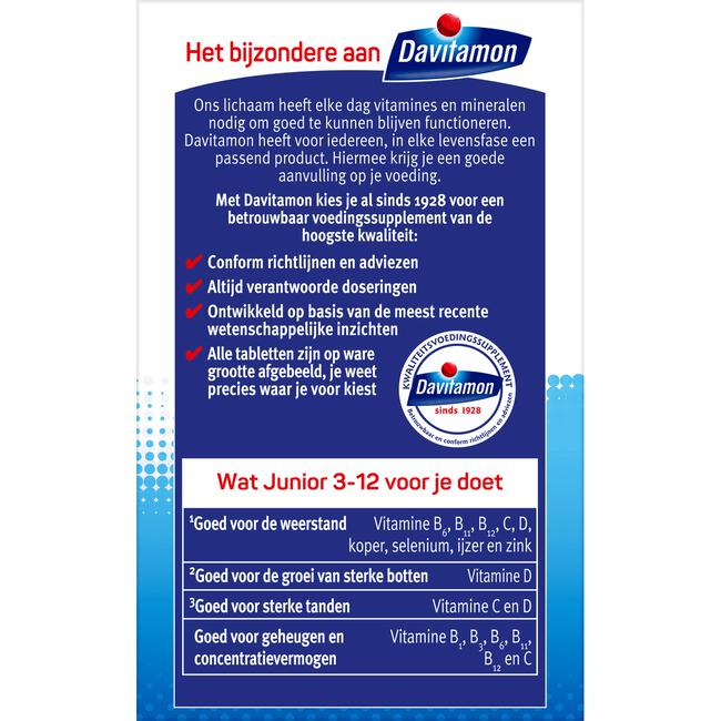 Davitamon Junior 3+ Multivitamine Kinderen 120 Kauwvitamines Frambozensmaak