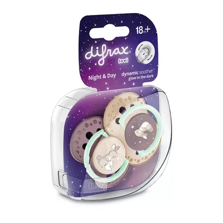 Difrax LOVI Dynamic Fopspeen 18M+ Night & Day Girl 2 stuks
