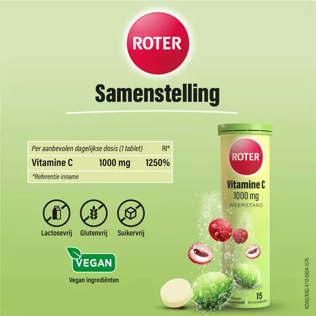 Roter Vitamine C 1000 MG Lime Lychee Bruistabletten&nbsp;15 stuks