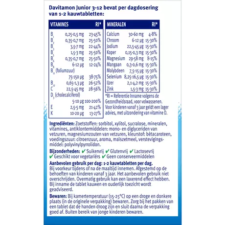 Davitamon Junior 3+ Kauwvitamines Multifruit 120 stuks