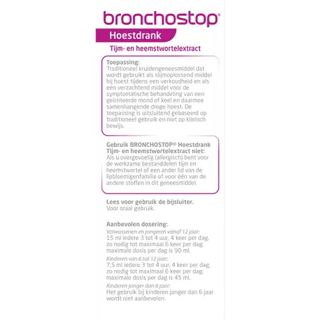 Bronchostop Hoestdrank bij Vastzittende Hoest en Keelpijn 200 ML