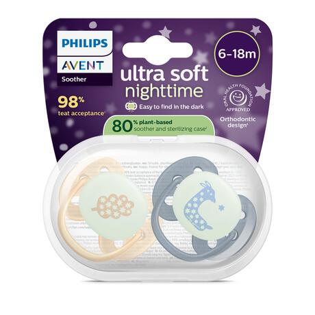 Philips Avent Fopspeen Ultra Soft Nighttime 6-18M SCF094/03 2 stuks