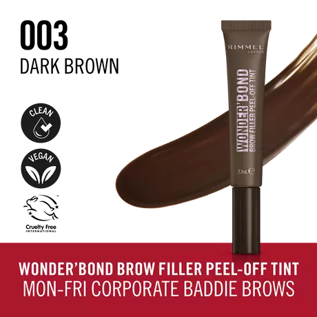 Rimmel Wonder'Bond Brow Filler Peel-Off Tint 003 Dark Brown - Langhoudende Brow Gel 7,7 ml