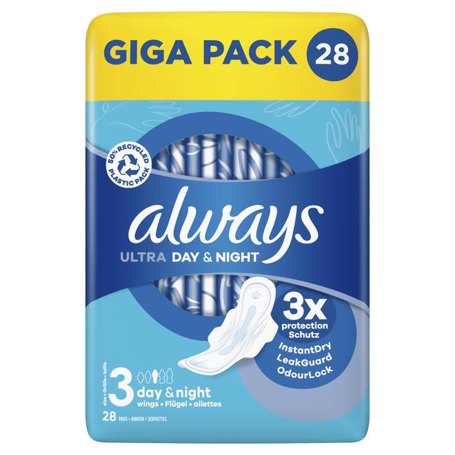 Always Ultra Maandverband Day & Night Met Vleugels 28 Stuks