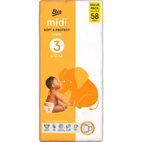 Etos Luiers Midi Maat 3 6-10 kg Value Pack 58 stuks