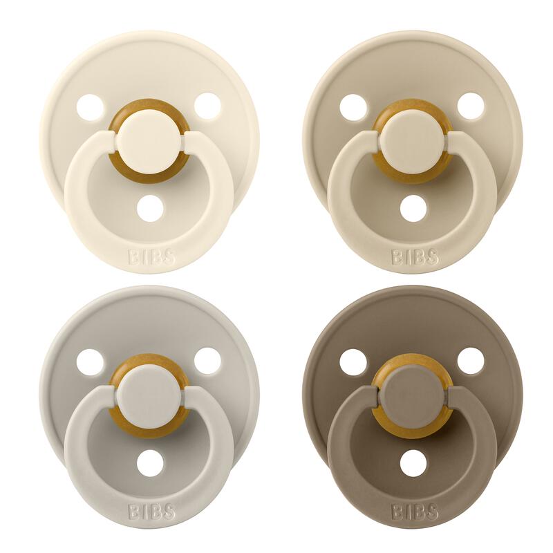 BIBS Colour Fopspeen Rond Latex Maat 1 Ivory/ Sand/Vanilla/Dark 4 stuks