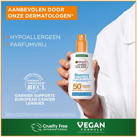 Garnier Ambre Solaire Sensitive Expert Hypoallergene Zonnebrand Spray SPF50 150 ML
