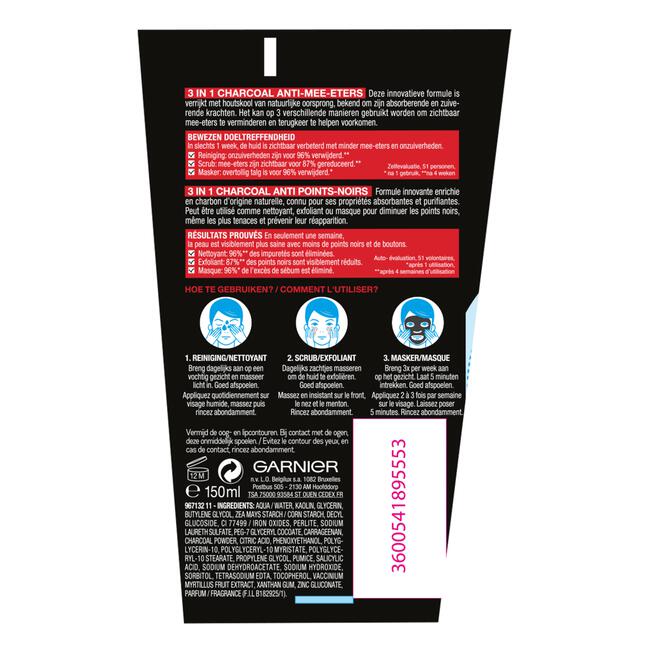 Garnier PureActive 3-in-1 Gezichtsreiniger Charcoal 150 ML