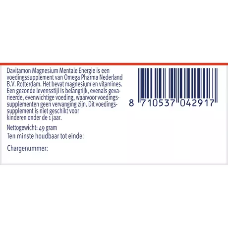 Davitamon Magnesium Vitamine B12 Mentale Energie Tabletten 30 stuks