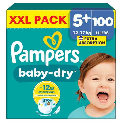 Pampers Baby Dry XXL Pack Luiers Maat 5+ 12-17 KG 100 Stuks