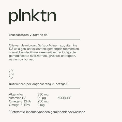 Plnktn Algenolie Vitamine D3 60 stuks