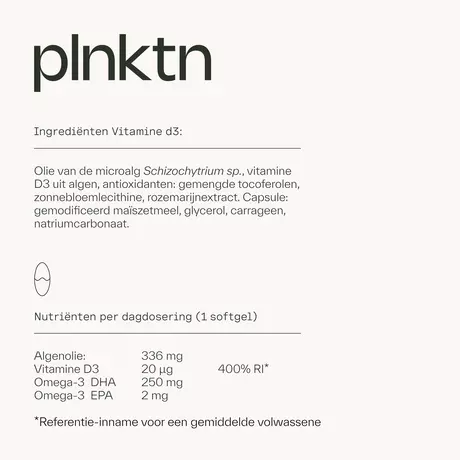 Plnktn Algenolie Vitamine D3 60 stuks