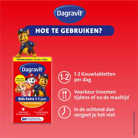Dagravit Kids Multivitaminen kauwtabletten Xtra 3-5 jaar 60 stuks