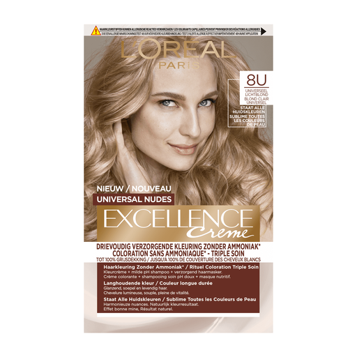 L'Oréal Paris Excellence Universal Nudes Permanente Haarverf 8U Lichtblond